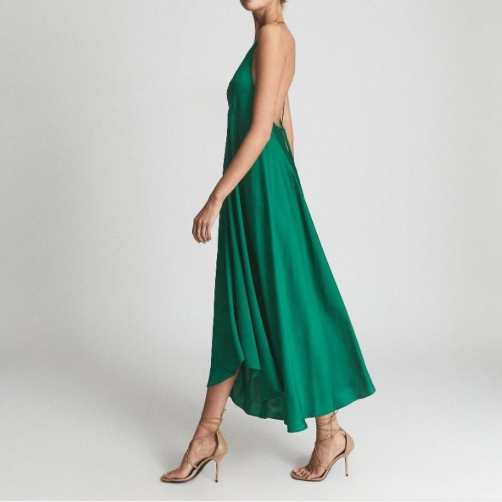 REISS - Mabel Plunge Neck Dress - Size 6 - Green